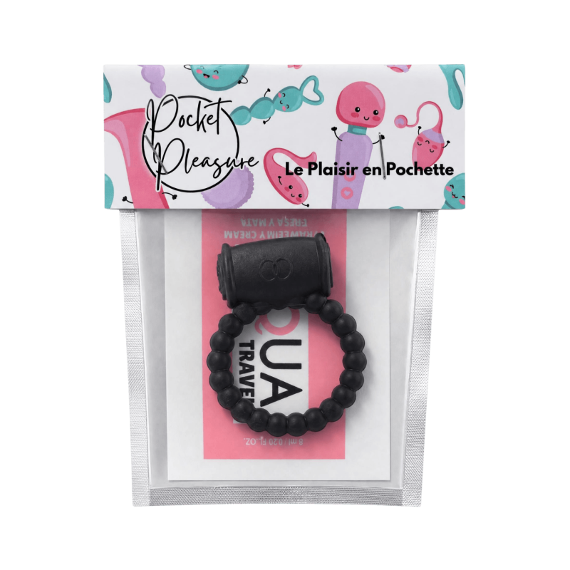 Cockring Vibrant Perlé Noir 1 dosette de lubrifiant — Pocket Pleasure
