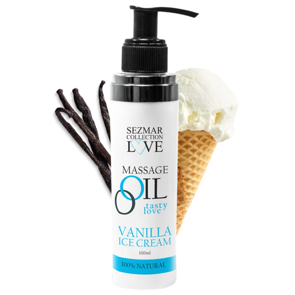 Huile de massage comestible Vanille glacée 100ml 100% naturelle