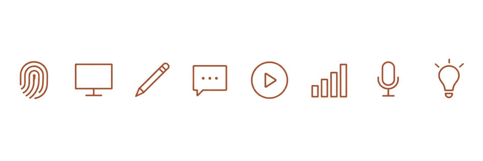 Icons representing The Chatagy creative services, including branding, websites, graphic design, social content, video, targeted advertising, voiceover and creative strategy.