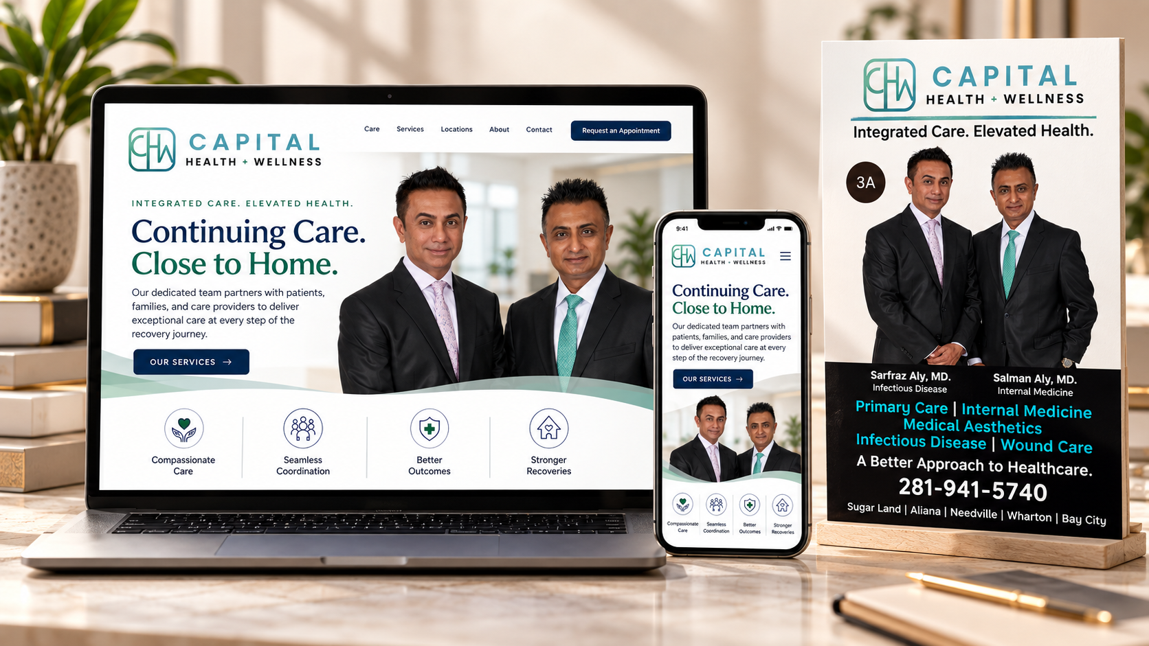 Capital Health + Wellness brand work by The Chatagy featuring responsive website design and healthcare marketing materials.