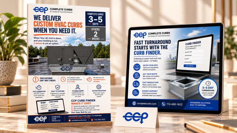 Complete Curb Products marketing by The Chatagy featuring custom HVAC curb advertising and digital campaign design.