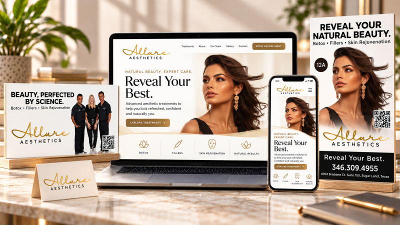 Allure Aesthetics brand work by The Chatagy featuring responsive website design, digital branding and promotional materials.