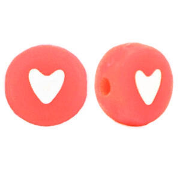 Acryl hartjes kralen neon coral red - 10 stuks