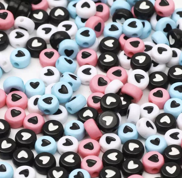 Acryl hartjeskralen roze zwart wit blauw mix - 10 stuks
