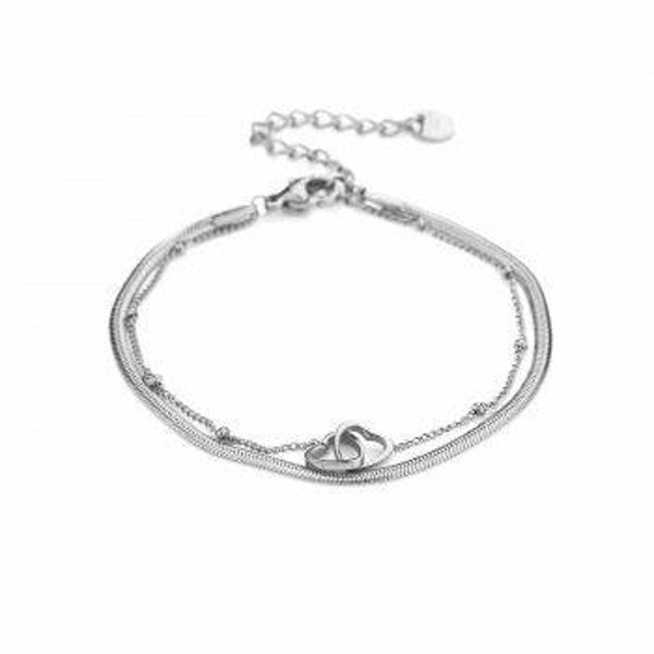 Double connected hearts bracelet zilver!