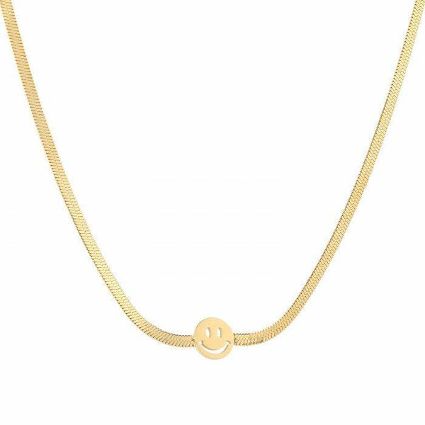 Smiley flat necklace goud!