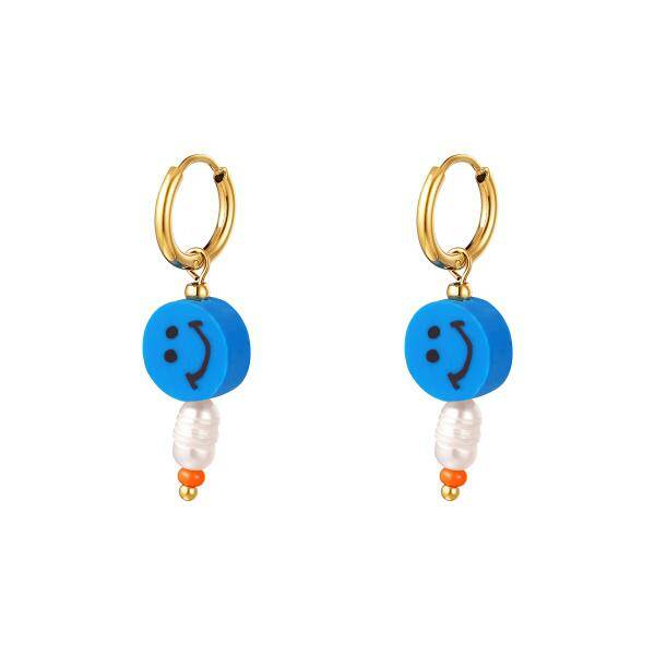 Smiley earrings donkerblauw goud!