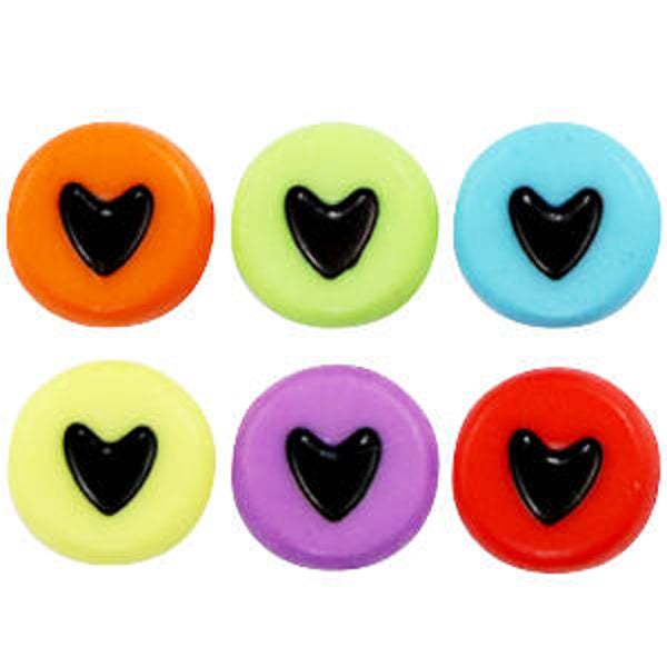 Acryl hartjeskralen multicolor black - 10 stuks