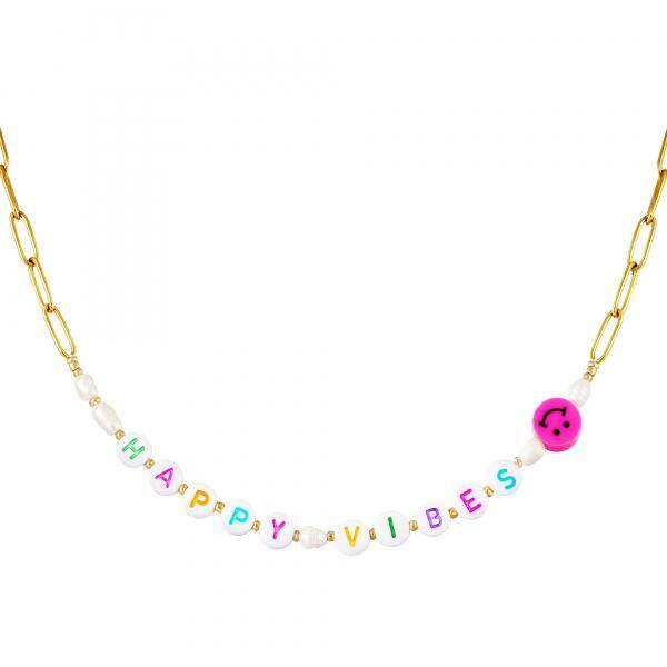 Happy vibes necklace goud!
