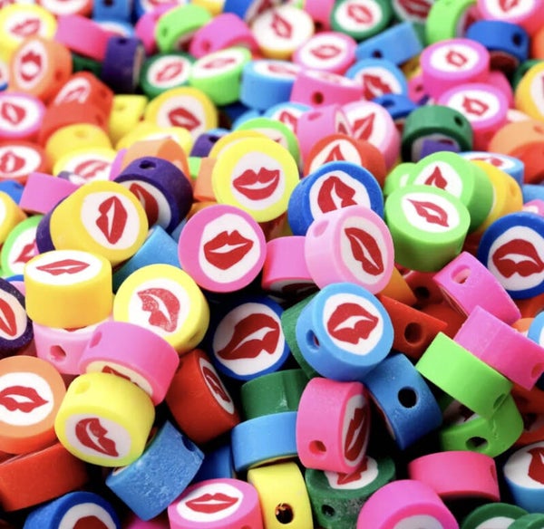 Polymeer kraal lipjes mix - 1 stuk