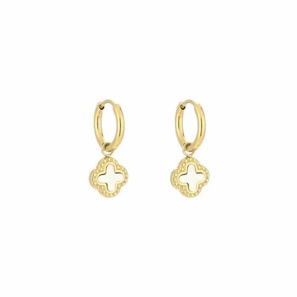 Oorbellen “clovers white” - goud