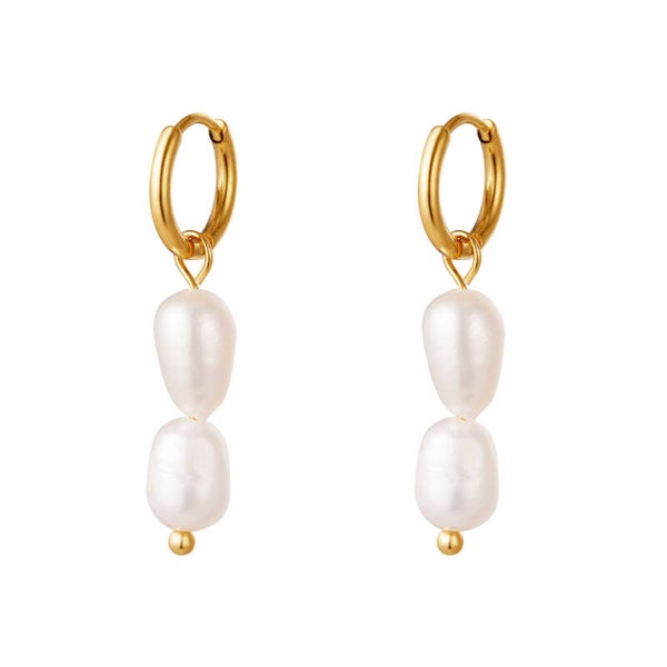 Double pearls earrings goud!
