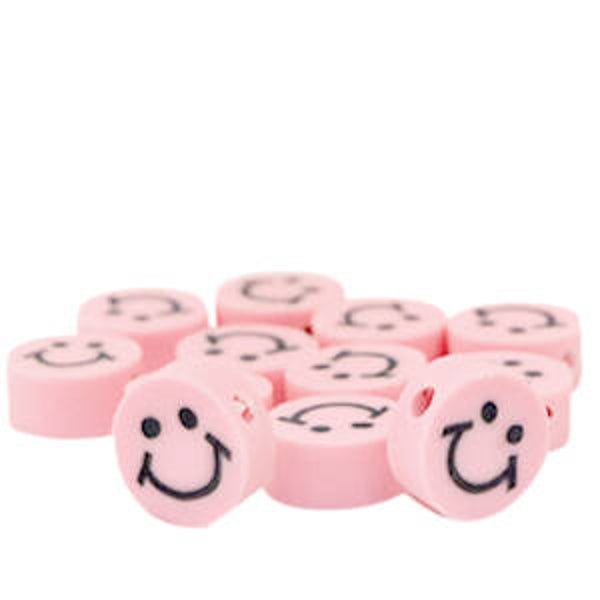 Polymeer smiley kraal pastelroze! (1 stuk)