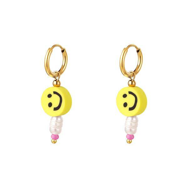 Smiley earrings geel goud!