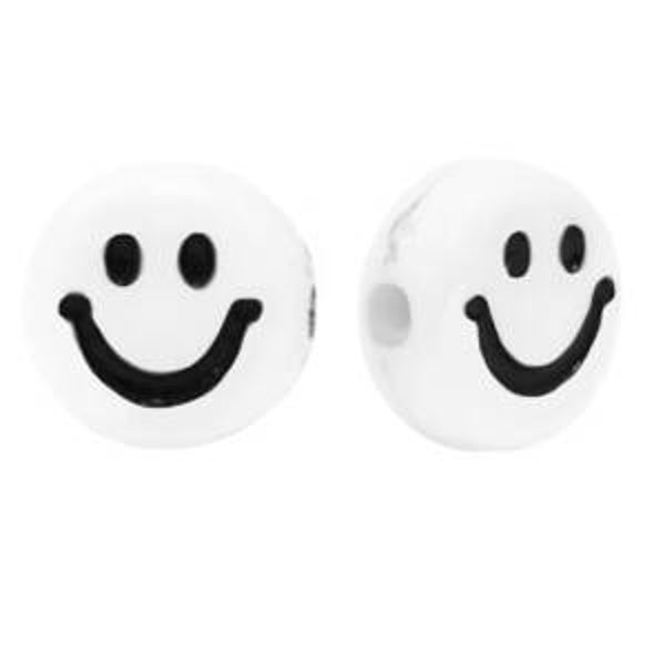 Acryl mini smileykralen wit zwart - 5 stuks