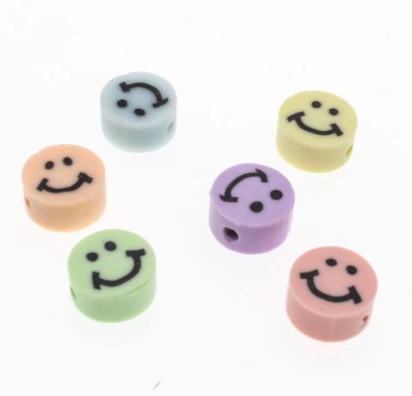 Polymeer kraal smiley pastel mix - 1 stuk