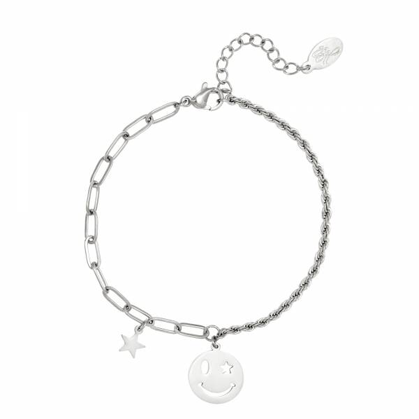Smiley star armband - zilver