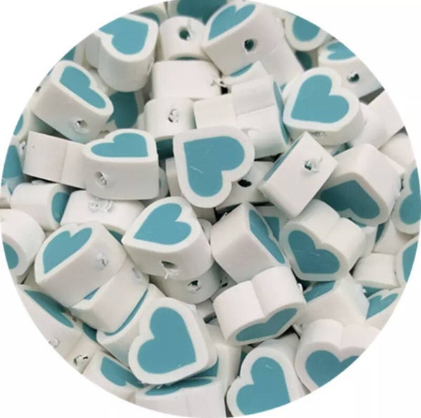 Polymeer kraal hartje wit-blauw! (1 stuk)