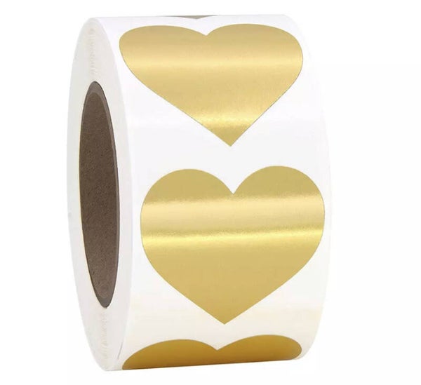 Gouden hartjes sluitstickers! Op rol (500 stuks)