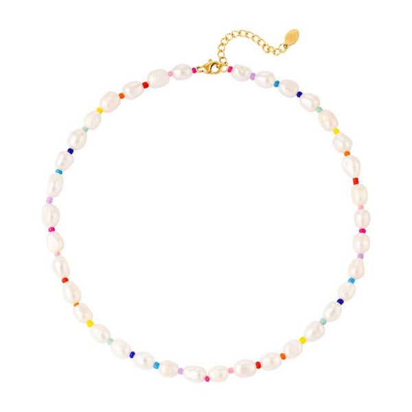 Pearl beaded color necklace goud!