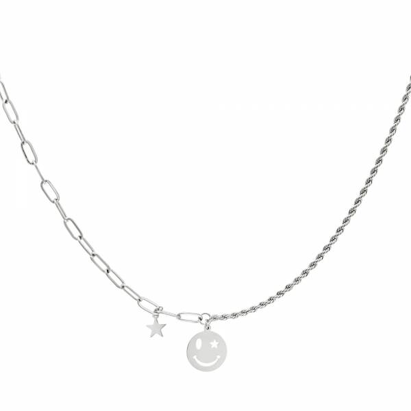 Smiley star ketting - zilver