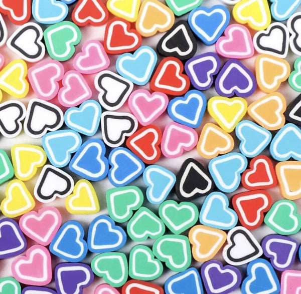 Polymeer kraal open heart multicolor black - 1 stuk