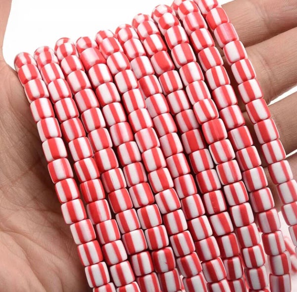 Polymeer kraal cilinder rood - 1 stuk