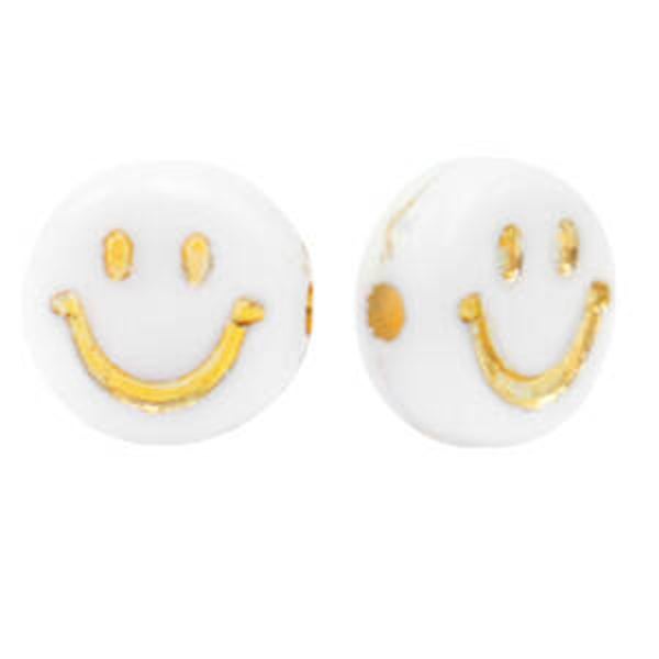 Acryl mini smileykralen wit goud - 5 stuks