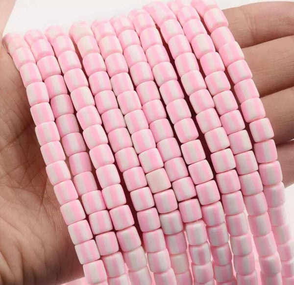 Polymeer kraal cilinder licht roze - 1 stuk