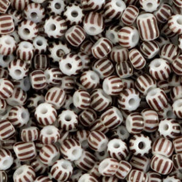 Rocailles stripes white dark brown 3MM - 5 gram