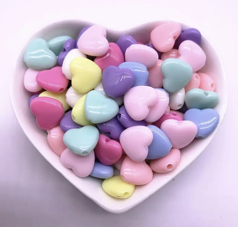 Acryl hartjeskralen pastel multicolor - 5 stuks