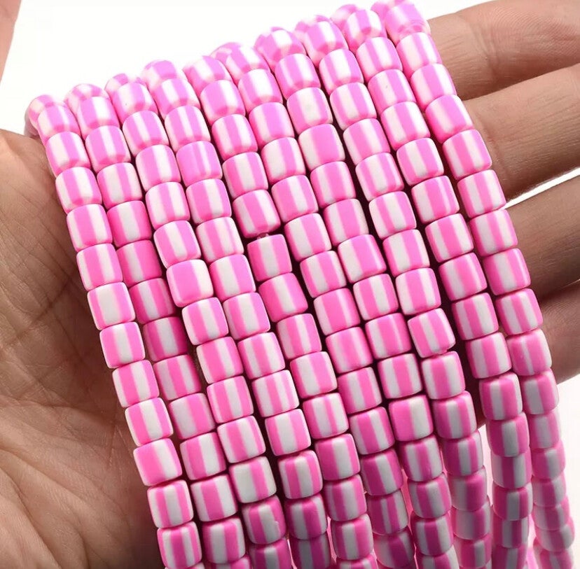 Polymeer kraal cilinder fel roze - 1 stuk