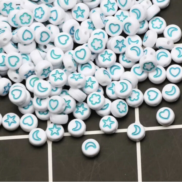 Acryl figuur kralen wit turquoise - 10 stuks