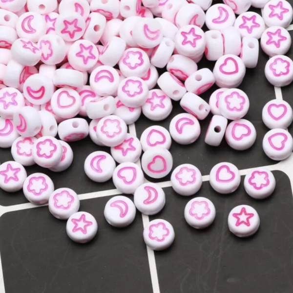 Acryl figuurkralen wit roze - 10 stuks