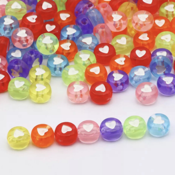 Acryl hartjeskralen transparant multicolor - 10 stuks