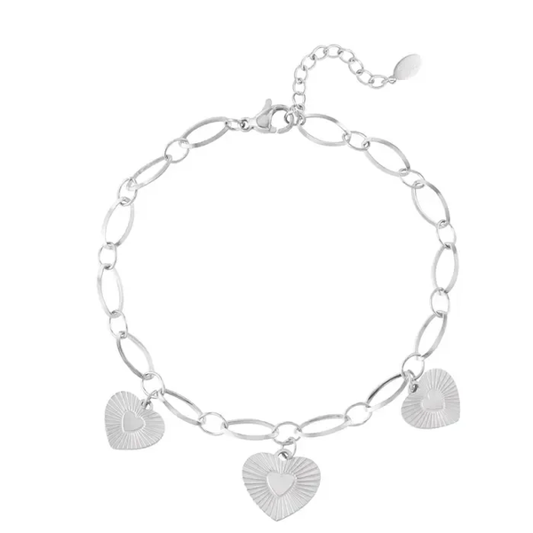 Armband “3 heart coins” - zilver