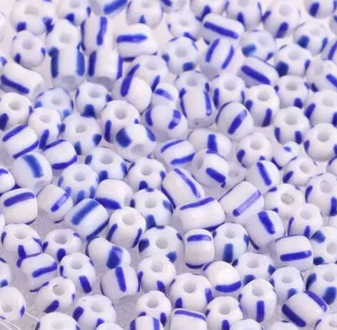 Rocailles stripes white blue 3MM - 5 gram