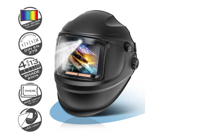 Casque de soudage automatique STAHLWERK Masque de soudure RAPTOR 3-en-1 avec lumière LED, reproduction en couleurs vraies, mémoire de travail, assombrissement automatique DIN 4 à DIN 13 et classe optique 1/1/1/2