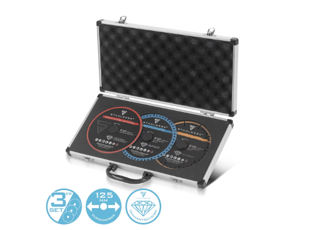 Disques à tronçonner, jeu de 3 lames de scie pour différents matériaux | 125 x 22,23 mm