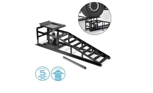 Rampe d'accès hydraulique GTH-14 ST avec capacité de charge de 5 tonnes Rampe d'accès avec cric | rampe pour voiture réglable en hauteur | rampe pour voiture | béquille pour voiture