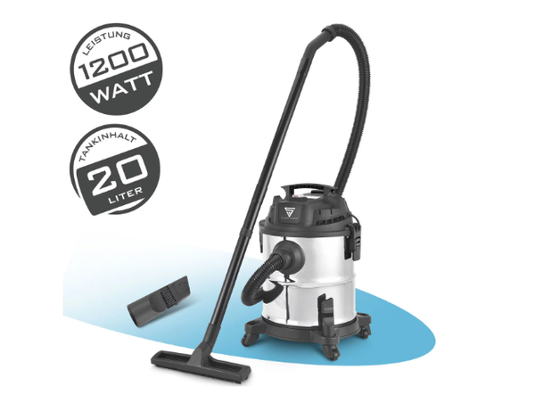 Aspirateur eau et poussière VCL-1200 ST | Aspirateur d'atelier 1200 W avec cuve métallique de 20 l | Fonction secouage et soufflage de poussière | Aspirateur industriel compact pour l'atelier, le garage et le chantier