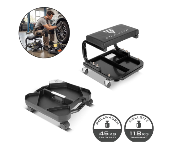 STAHLWERK - Tabouret d'atelier compact avec capacité de charge de 118 kg