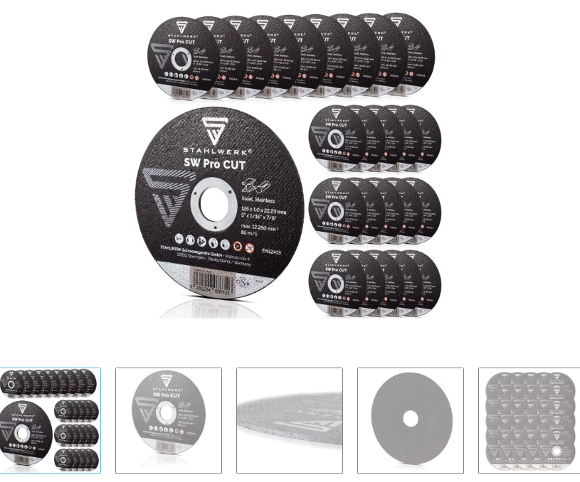 STAHLWERK Disque à tronçonner SW Pro CUT Set de 25 pièces 125 x 1,0 x 22,23 mm | 5" x 3/64 x 7/8" Disques abrasifs | Disques flexibles pour meuleuses d'angle pour tronçonner l'acier, l'inox