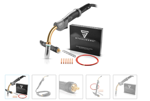 STAHLWERK Torche de soudage MIG MAG AK25/MB25 pour aluminium avec 3 mètres de flexible et âme en carbone ainsi que raccord central européen