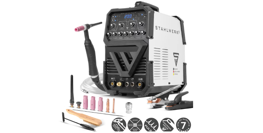 STAHLWERK AC/DC TIG 200 Puls ST | Poste à souder TIG de 200 ampères | Inverseur combiné TIG AC/DC et MMA/E-Hand | Mode 2T / 4T | Convient aux tôles fines | Mode AC pour l'aluminium | Hotstart et Anti-Stick
