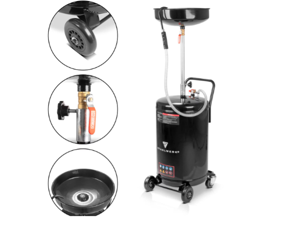 Séparateur d'huile OD-80 ST d'une capacité de 80 l, Réservoir de récupération d'huile / Chariot de récupération d'huile / Bac à huile / Appareil de vidange d'huile avec entonnoir réglable