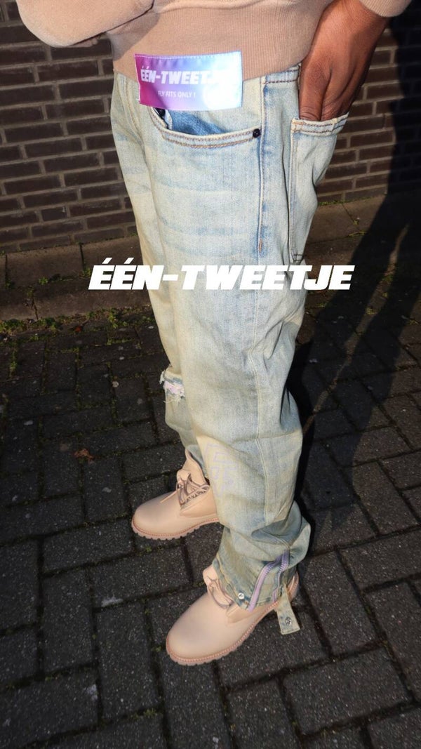 Button Zipper jeans blue washed