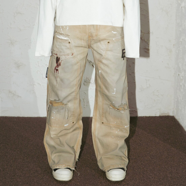 Dirty washed double knee carpenter
