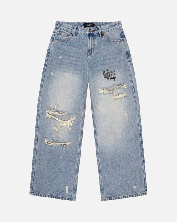Woman light blue ripped jeans