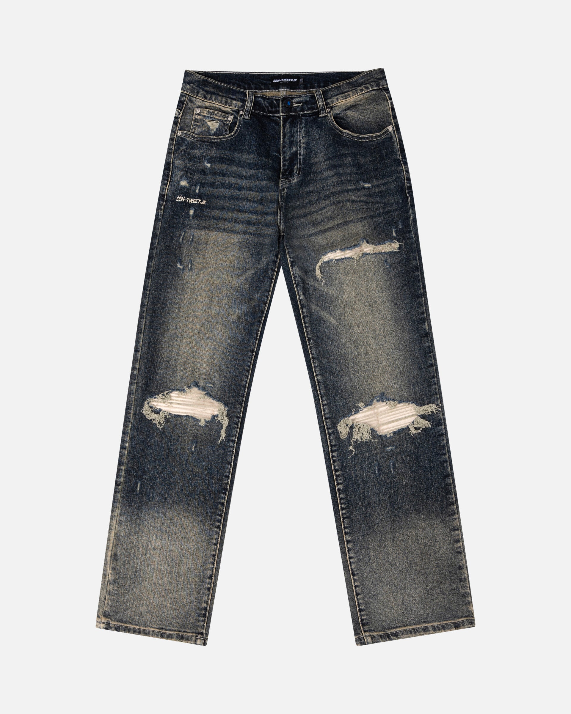 Dark Ripped straight washed jeans